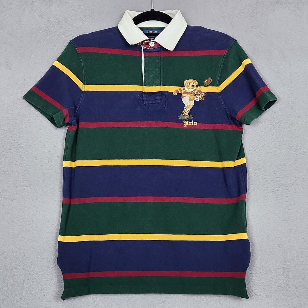 Polo Ralph Lauren Polo Rugby Shirt Mens Small Striped Polo Bear Kicking Ball